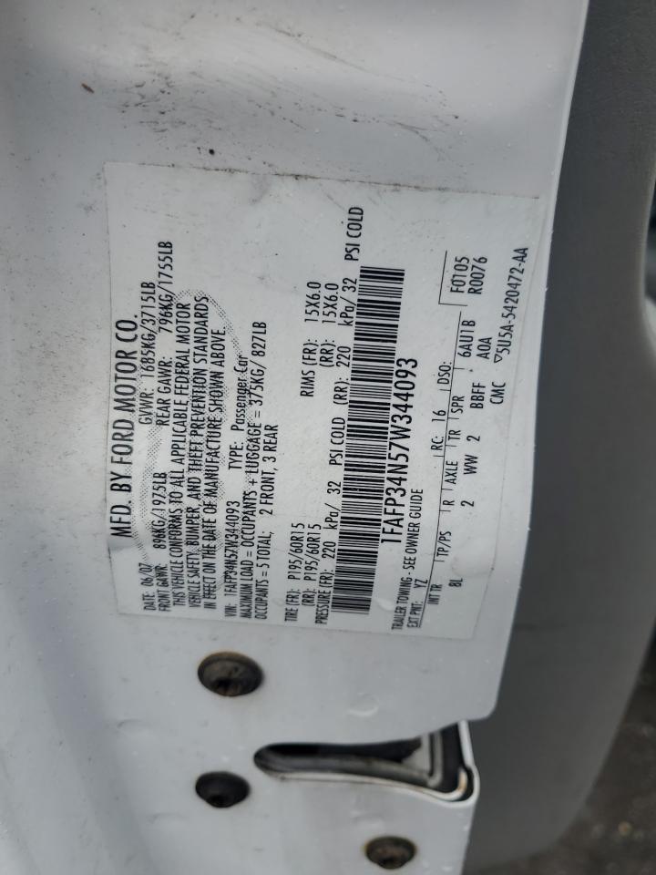 2007 Ford Focus Zx4 VIN: 1FAFP34N57W344093 Lot: 57180515