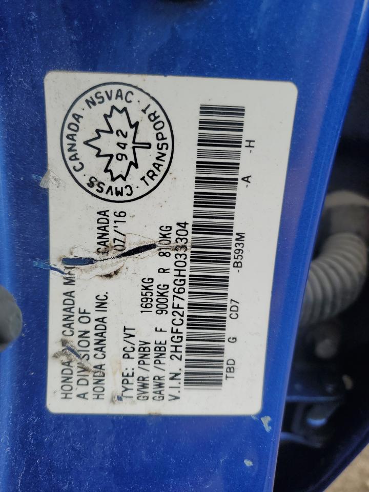 2016 Honda Civic Ex VIN: 2HGFC2F76GH033304 Lot: 56500255
