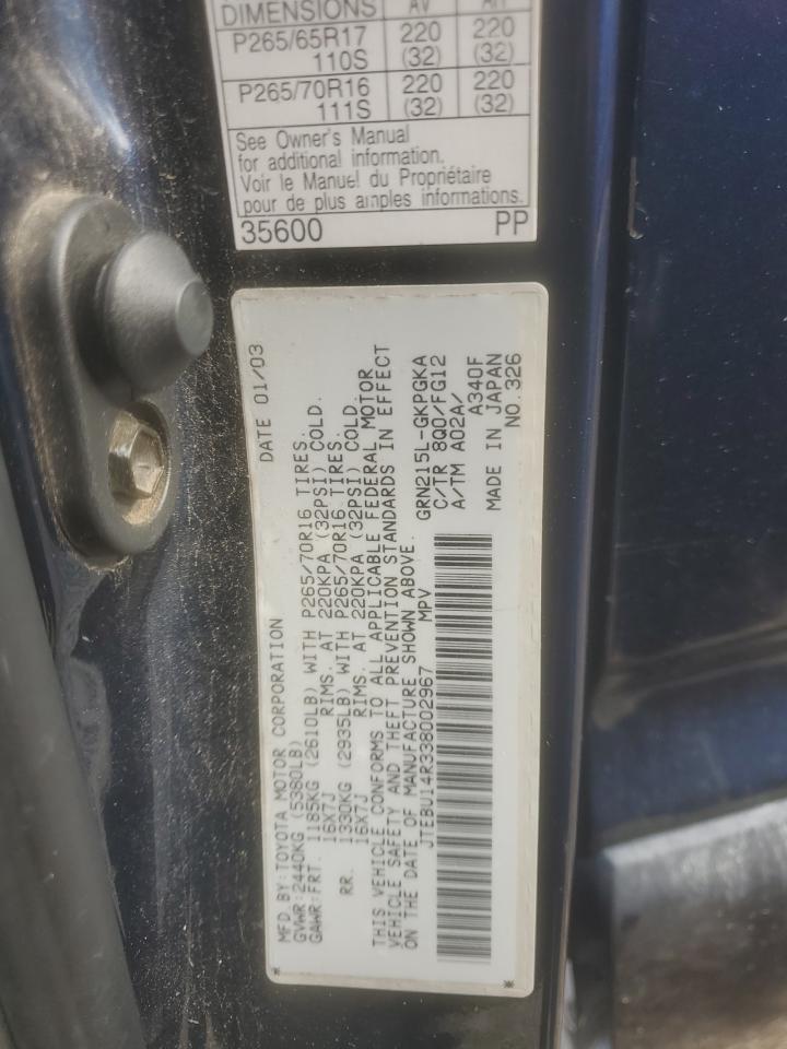 2003 Toyota 4Runner Sr5 VIN: JTEBU14R338002967 Lot: 56601375