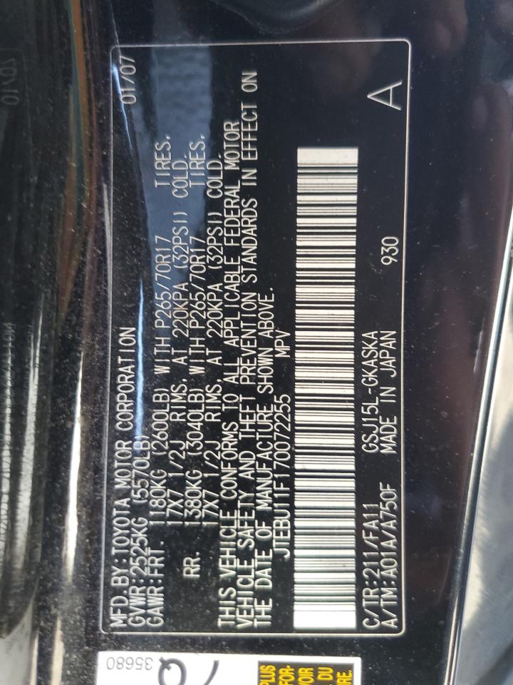 2007 Toyota Fj Cruiser VIN: JTEBU11F170072255 Lot: 56160755