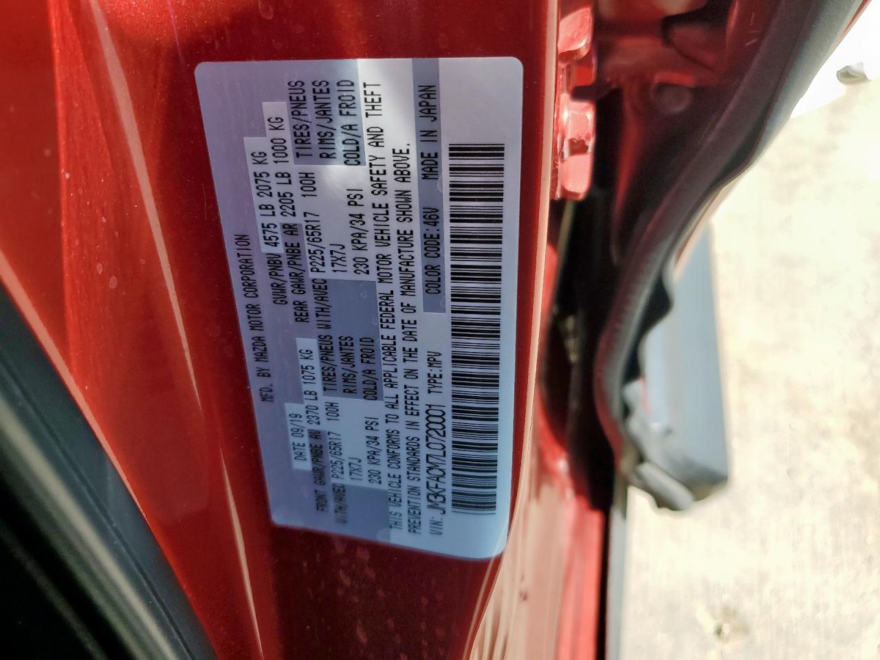 2020 Mazda Cx-5 Touring VIN: JM3KFACM7L0720001 Lot: 58964405