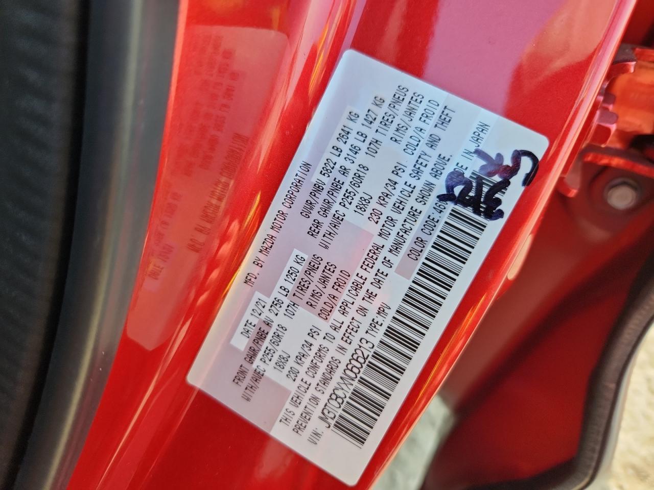 2022 Mazda Cx-9 Touring VIN: JM3TCBCYXN0606213 Lot: 57727175