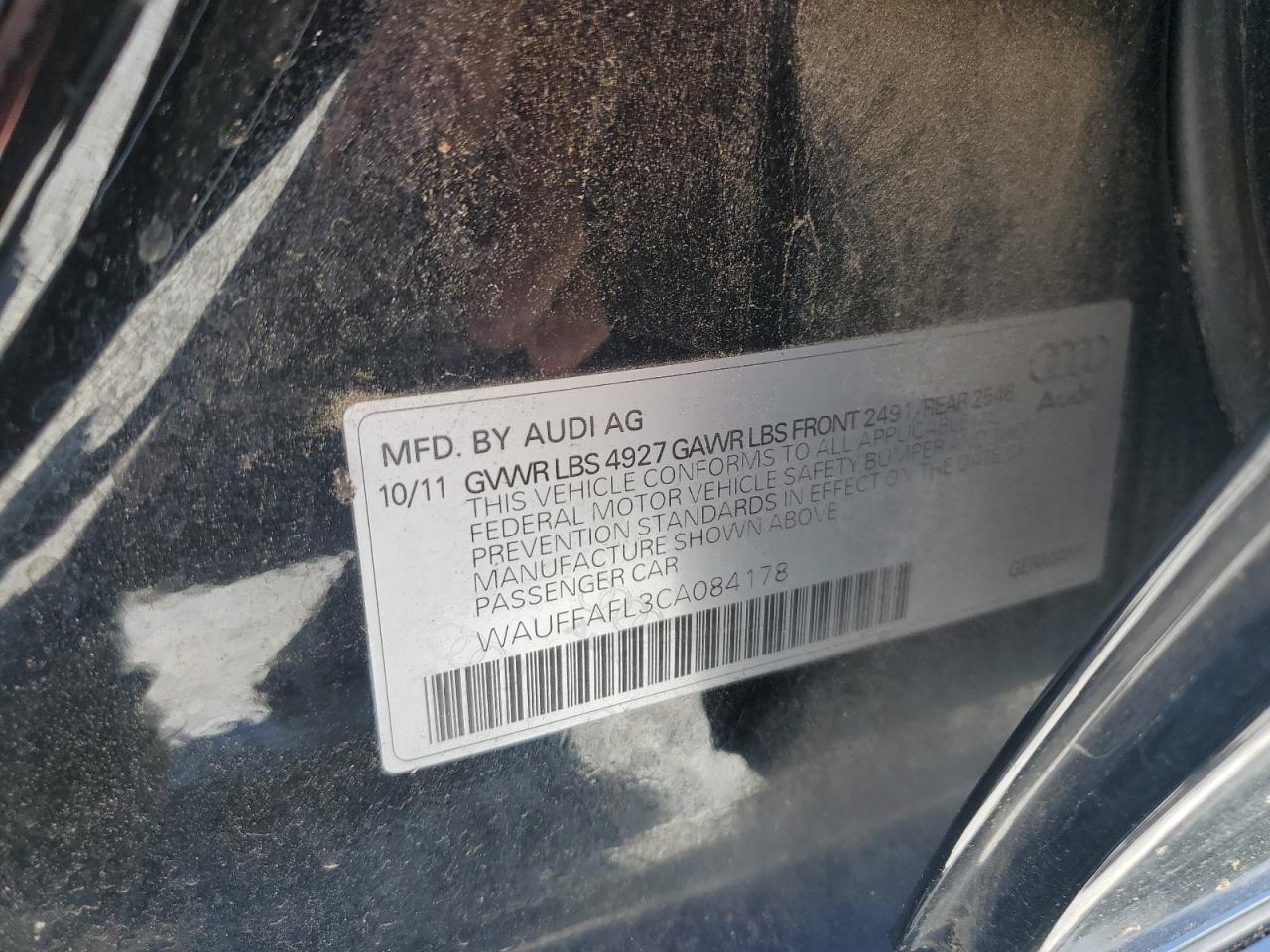 2012 Audi A4 Premium Plus VIN: WAUFFAFL3CA084178 Lot: 56670225