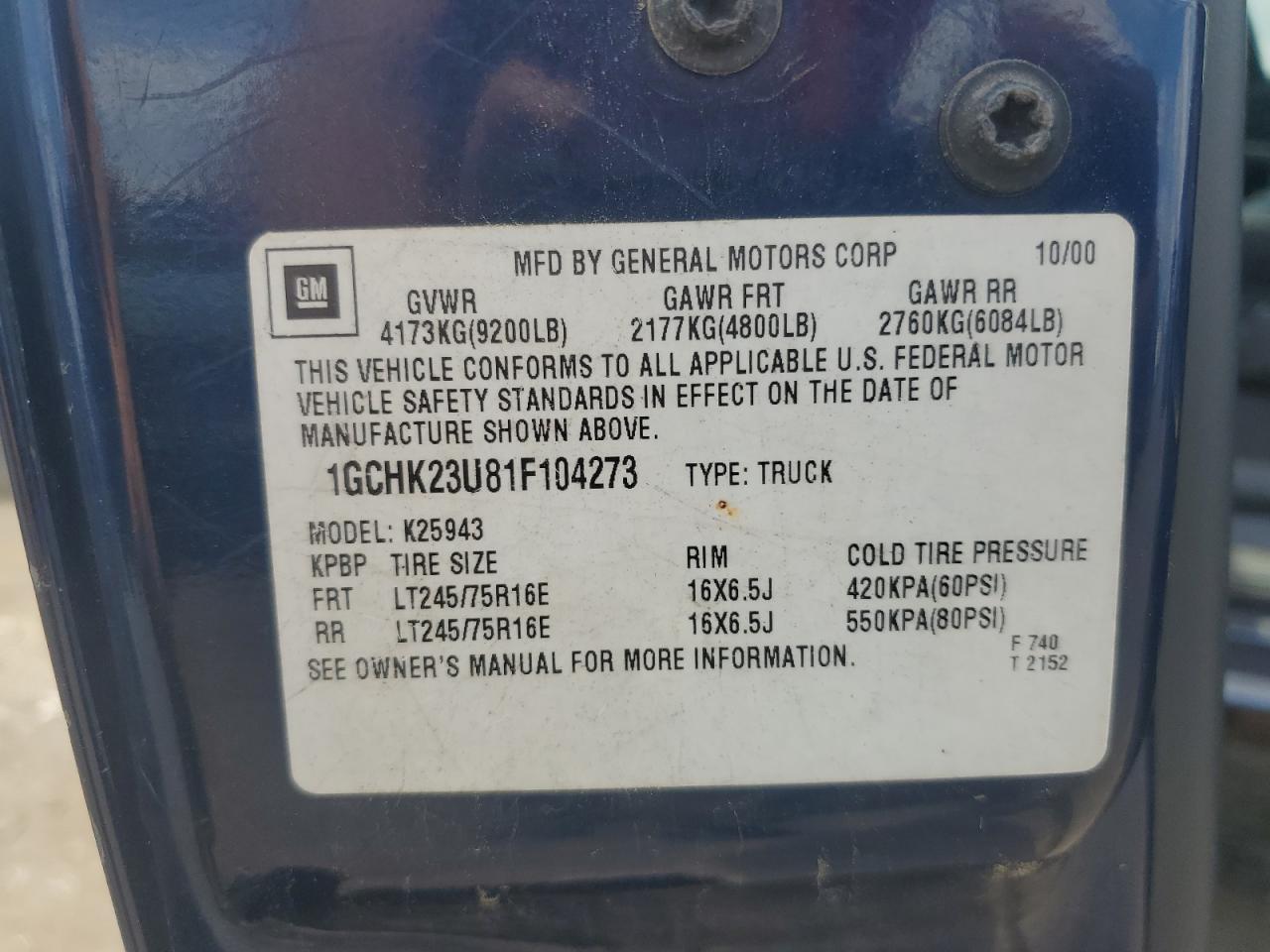 2001 Chevrolet Silverado K2500 Heavy Duty VIN: 1GCHK23U81F104273 Lot: 55800415