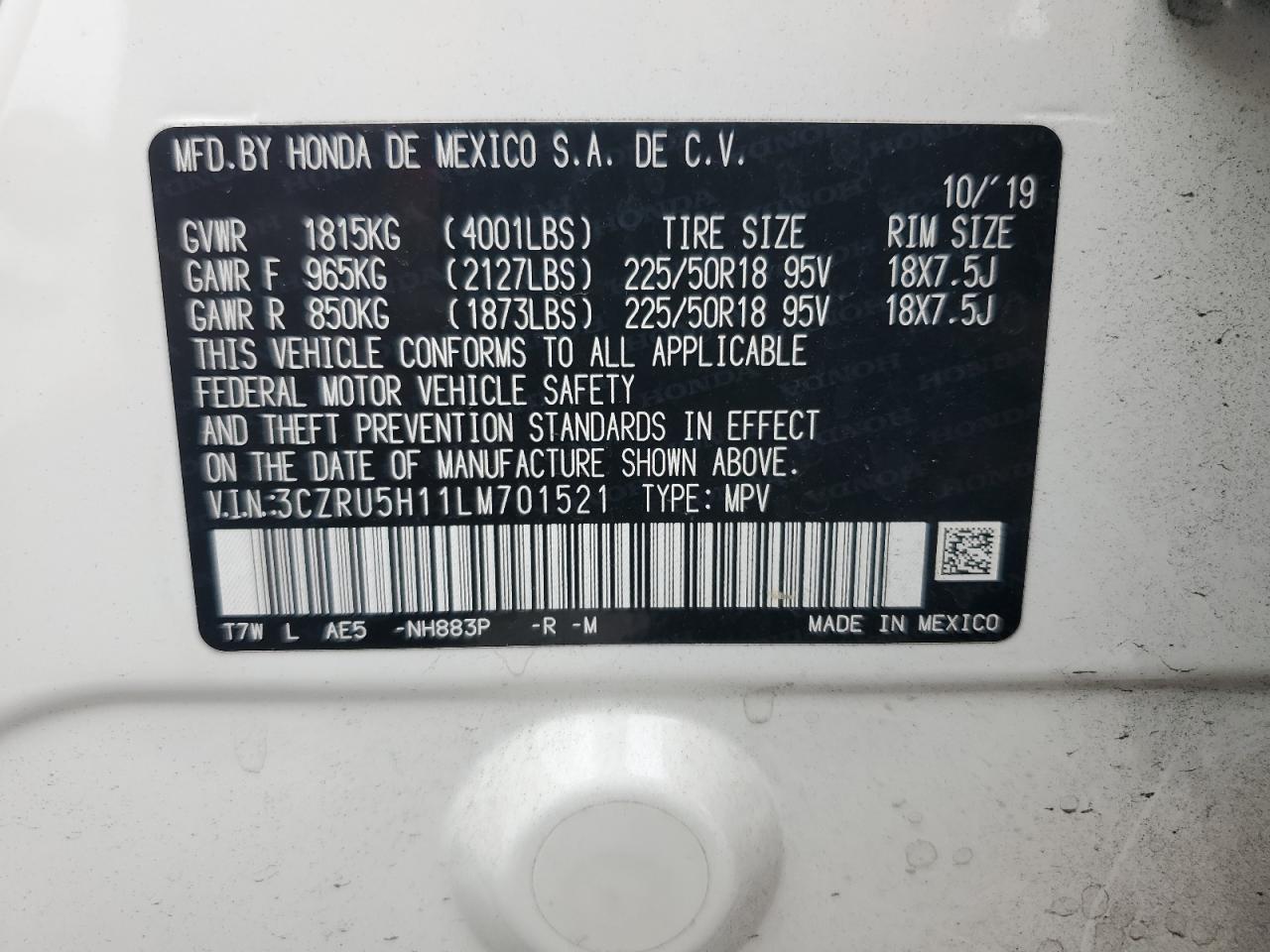 2020 Honda Hr-V Sport VIN: 3CZRU5H11LM701521 Lot: 56518355