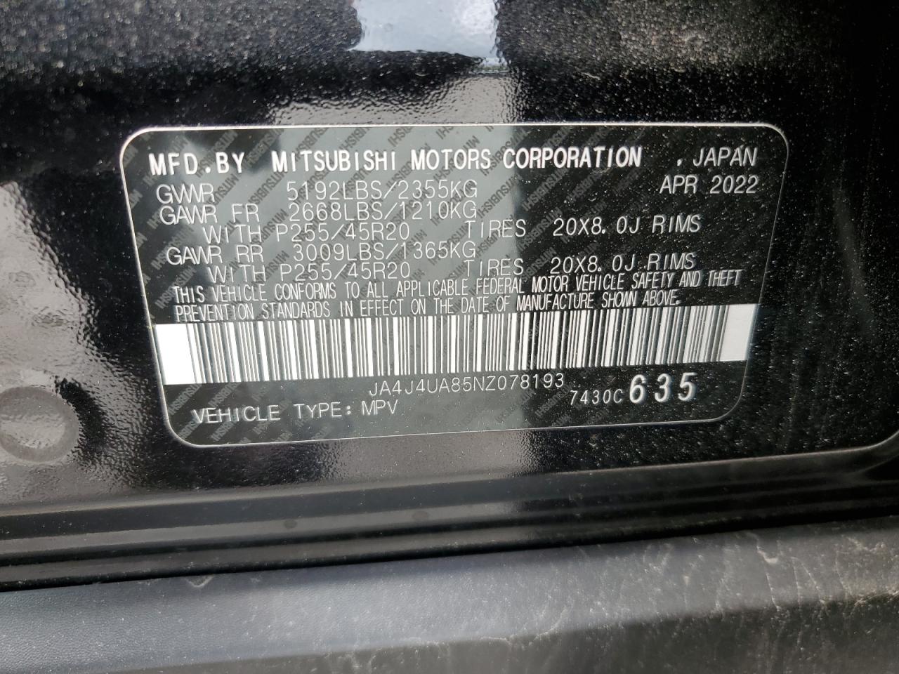 2022 Mitsubishi Outlander Se VIN: JA4J4UA85NZ078193 Lot: 56661845
