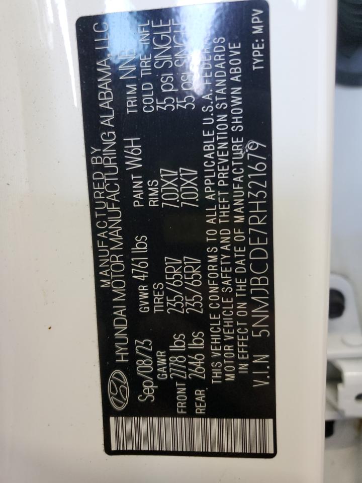 2024 Hyundai Tucson Sel VIN: 5NMJBCDE7RH321679 Lot: 55759655