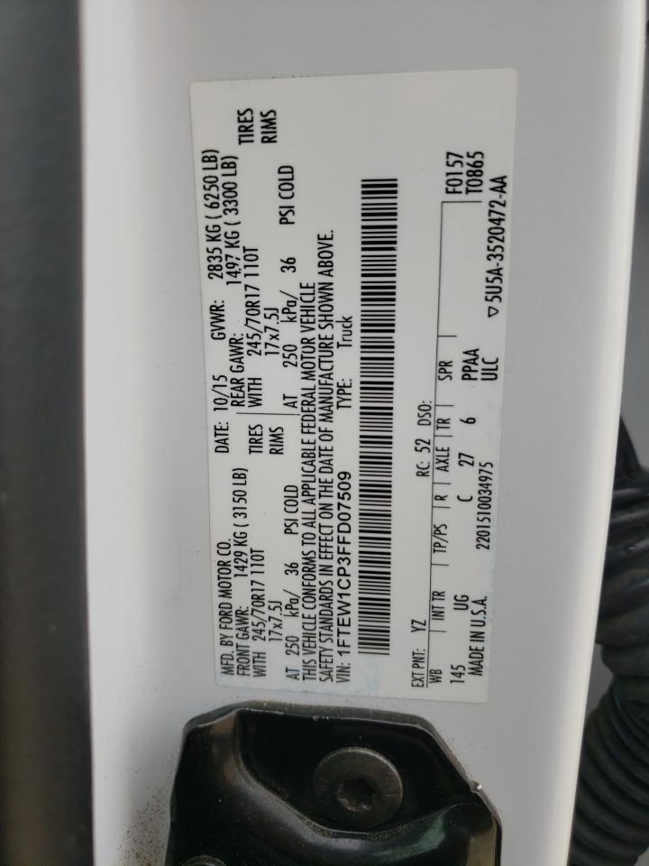 2015 Ford F150 Supercrew VIN: 1FTEW1CP3FFD07509 Lot: 55767055