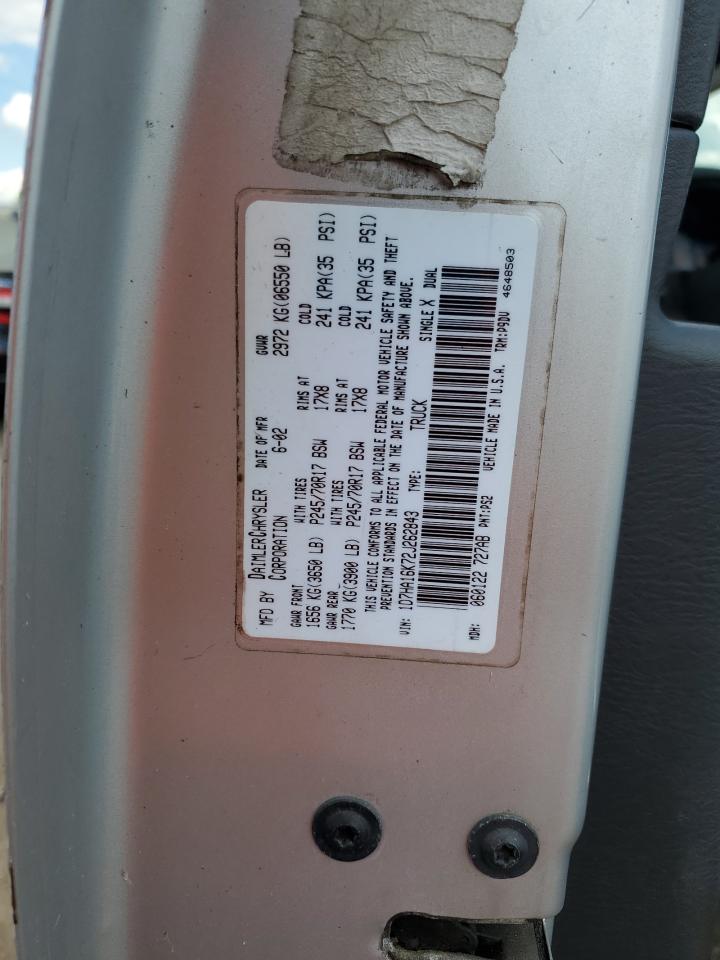 2002 Dodge Ram 1500 VIN: 1D7HA16K72J262843 Lot: 56065345