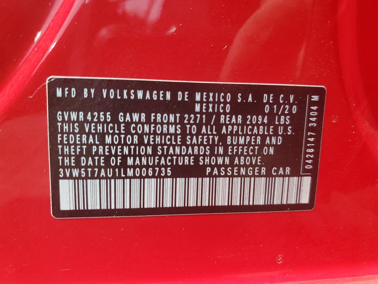 2020 Volkswagen Gti S VIN: 3VW5T7AU1LM006735 Lot: 56875825