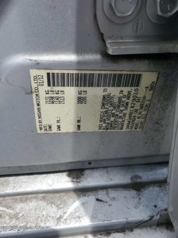 2012 Nissan Maxima S VIN: 1N4AA5AP0CC829010 Lot: 56207905