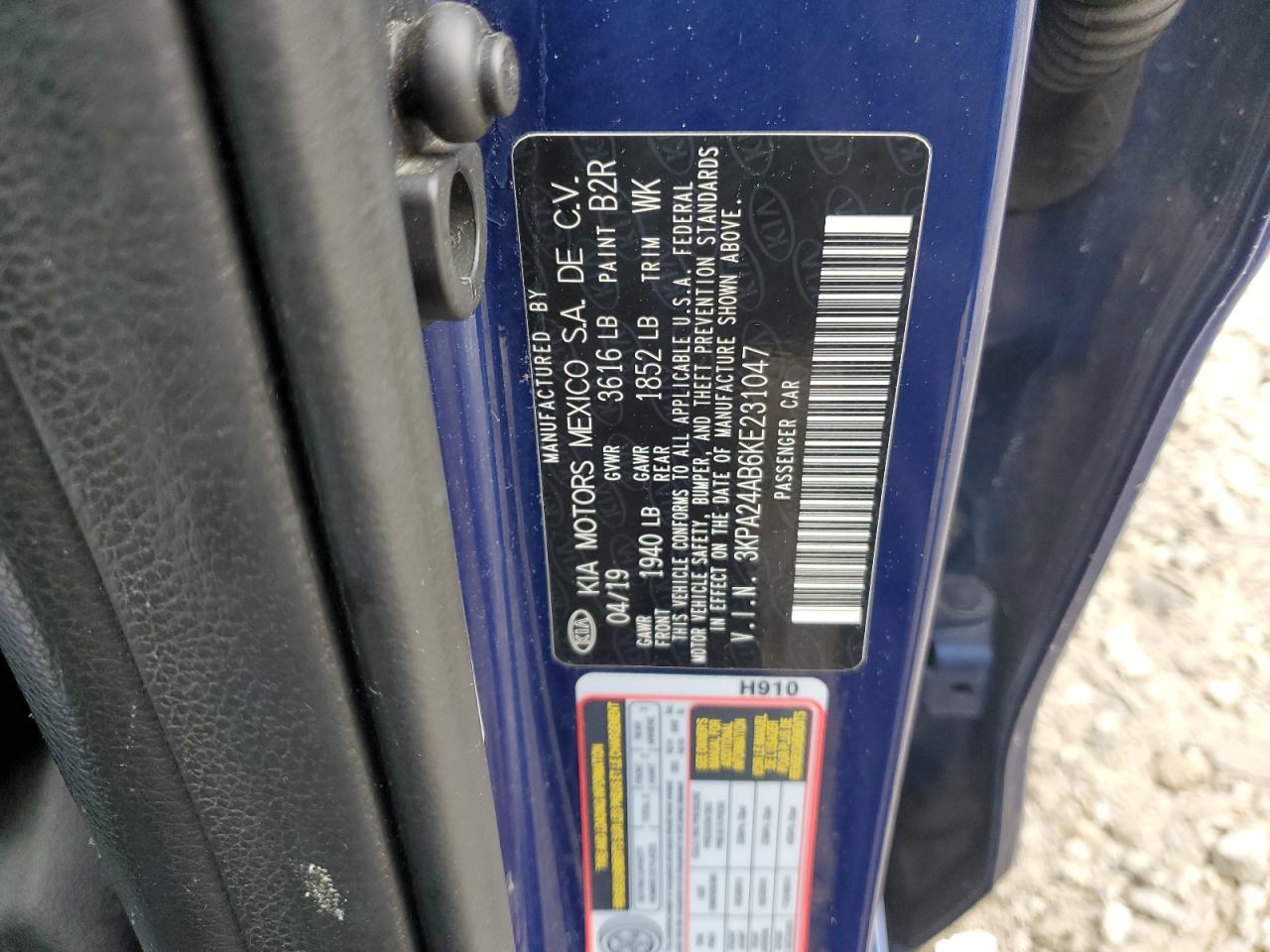 2019 Kia Rio S VIN: 3KPA24AB6KE231047 Lot: 55893045