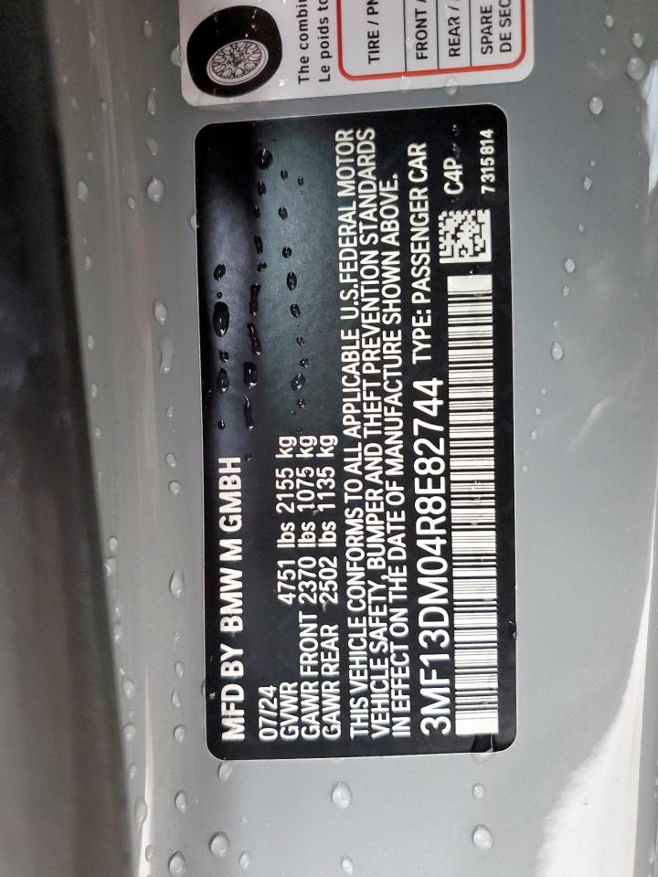 2024 BMW M2 VIN: 3MF13DM04R8E82744 Lot: 54774895