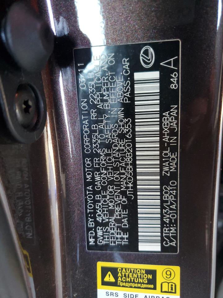 2011 Lexus Ct 200 VIN: JTHKD5BH8B2016353 Lot: 56593395