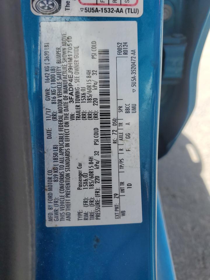 2017 Ford Fiesta Se VIN: 3FADP4EJ9HM170510 Lot: 56913545
