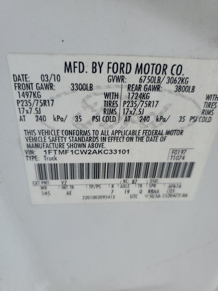 2010 Ford F150 VIN: 1FTMF1CW2AKC33101 Lot: 56354415