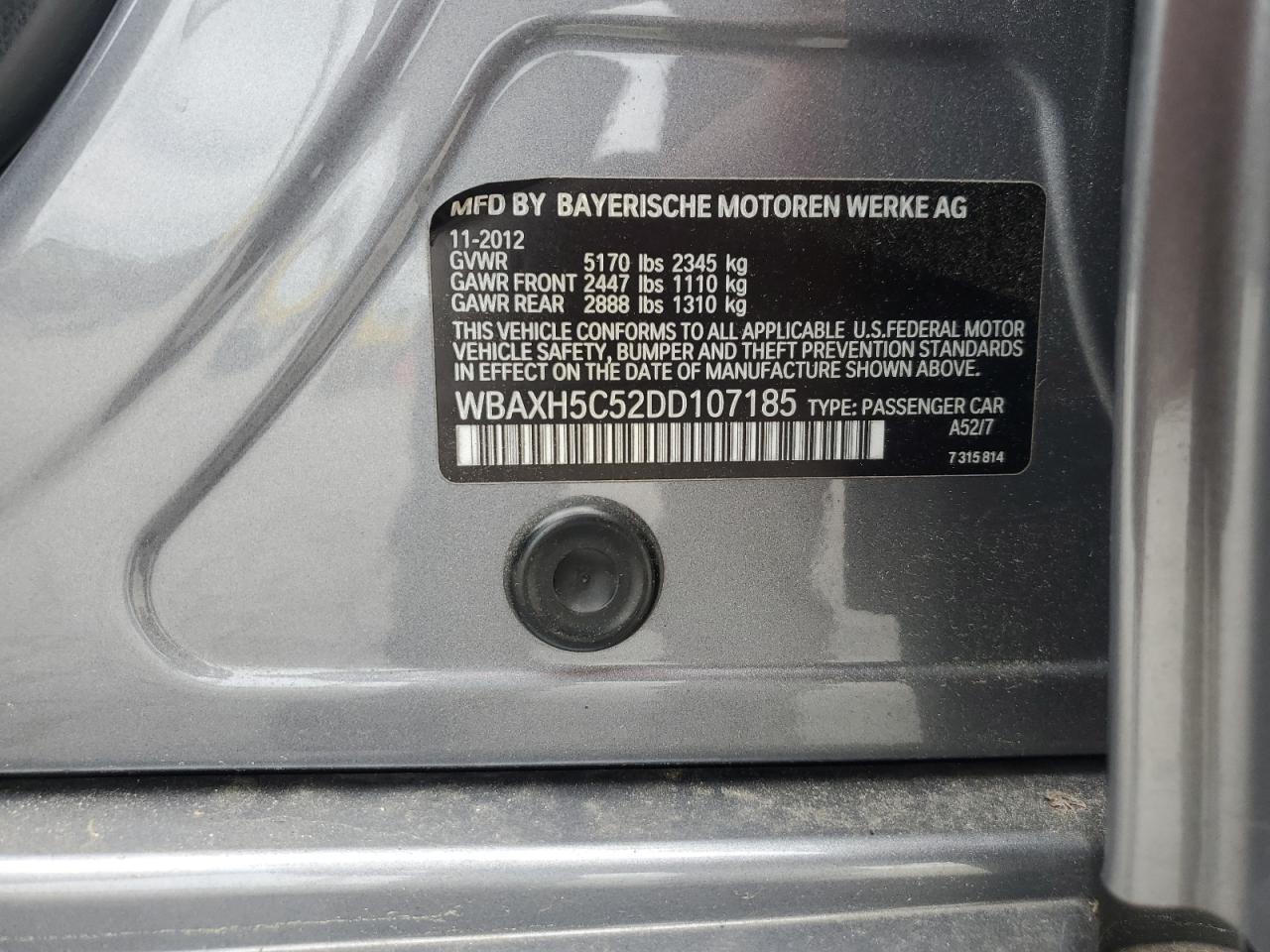 2013 BMW 528 Xi VIN: WBAXH5C52DD107185 Lot: 56582315