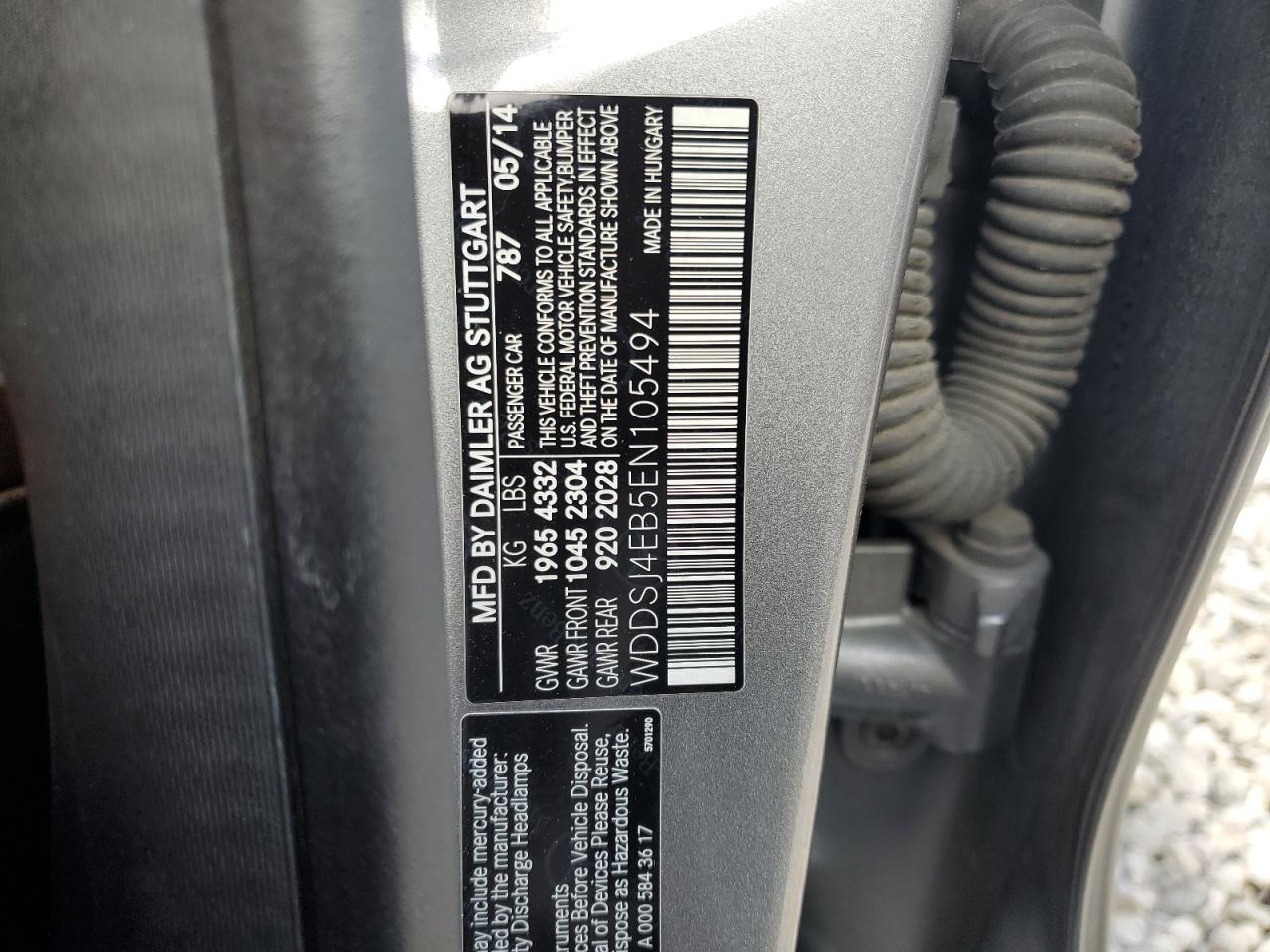 2014 Mercedes-Benz Cla 250 VIN: WDDSJ4EB5EN105494 Lot: 56425465