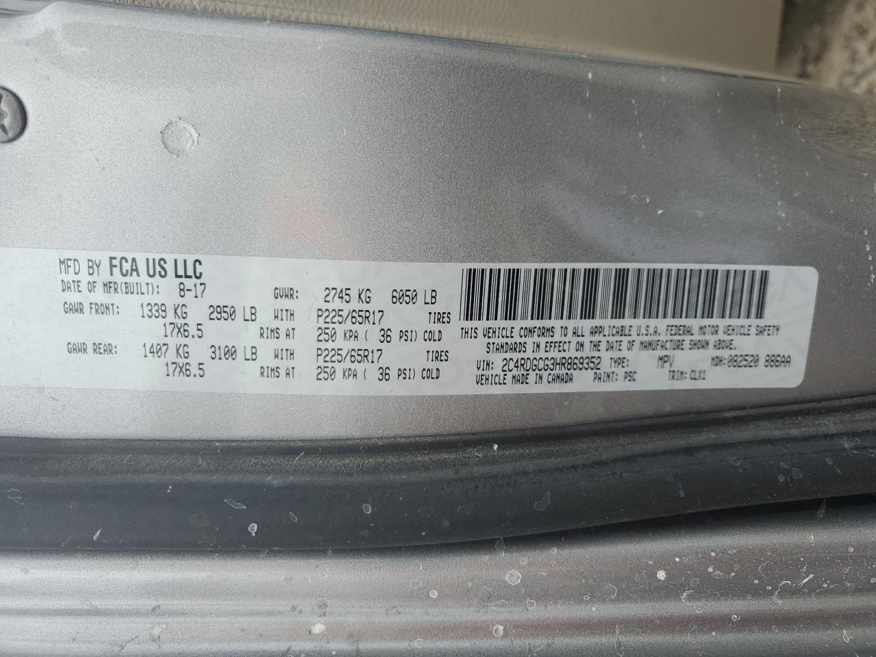 2017 Dodge Grand Caravan Sxt VIN: 2C4RDGCG3HR869352 Lot: 58518445