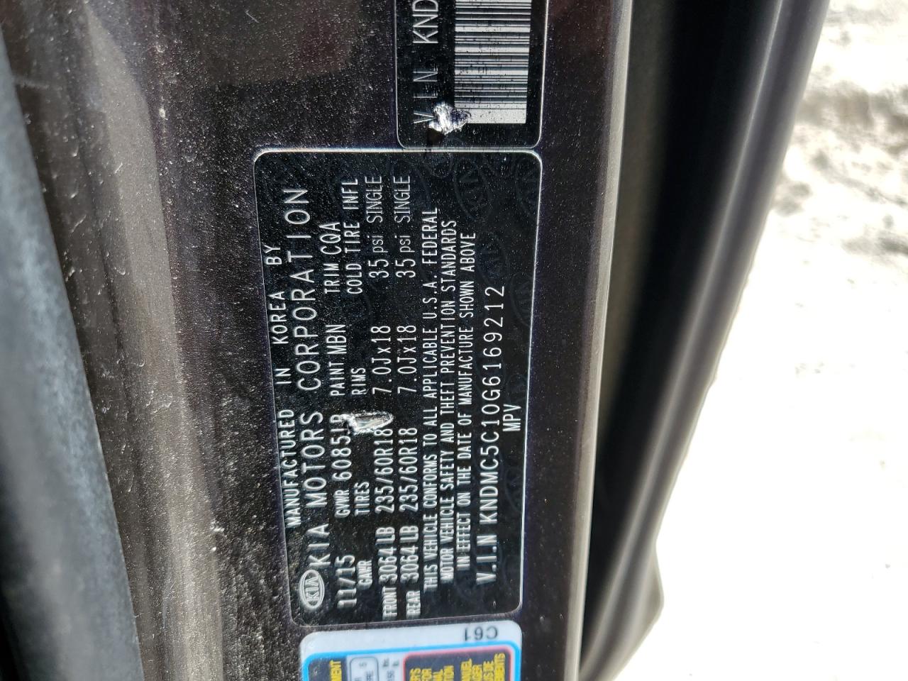 2016 Kia Sedona Ex VIN: KNDMC5C10G6169212 Lot: 56677045