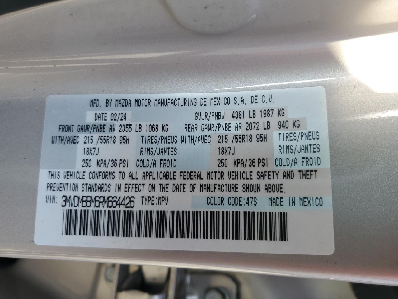 2024 Mazda Cx-30 Select VIN: 3MVDMBBM6RM664426 Lot: 56967275