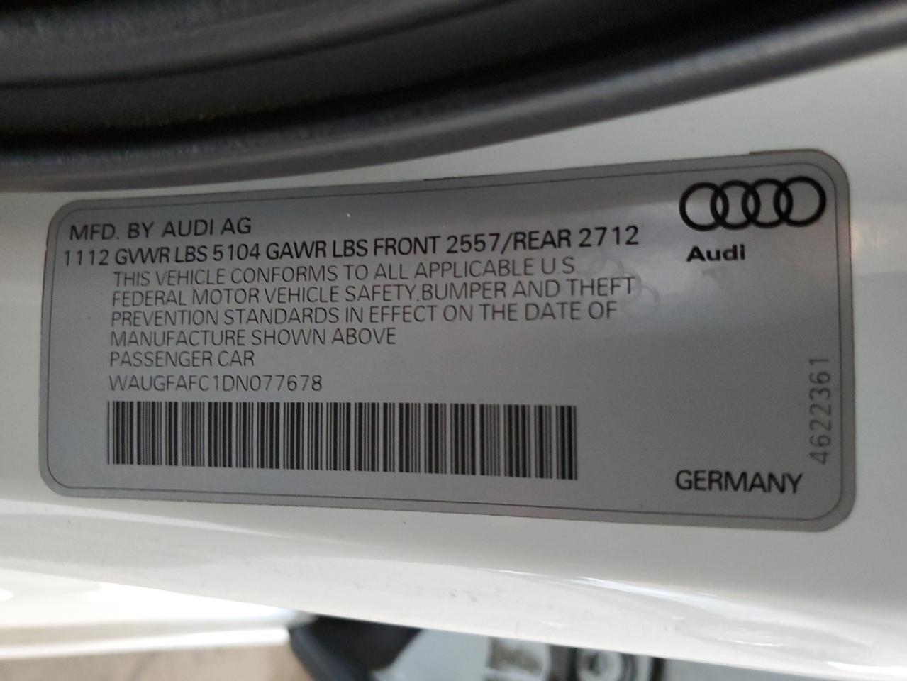 2013 Audi A6 Premium Plus VIN: WAUGFAFC1DN077678 Lot: 56999585