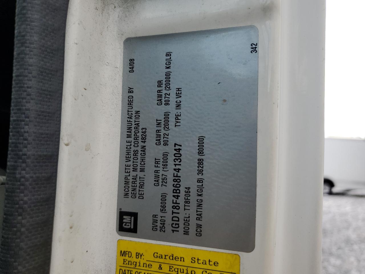 2008 GMC T-Series F8B064 VIN: 1GDT8F4B68F413304 Lot: 56374335