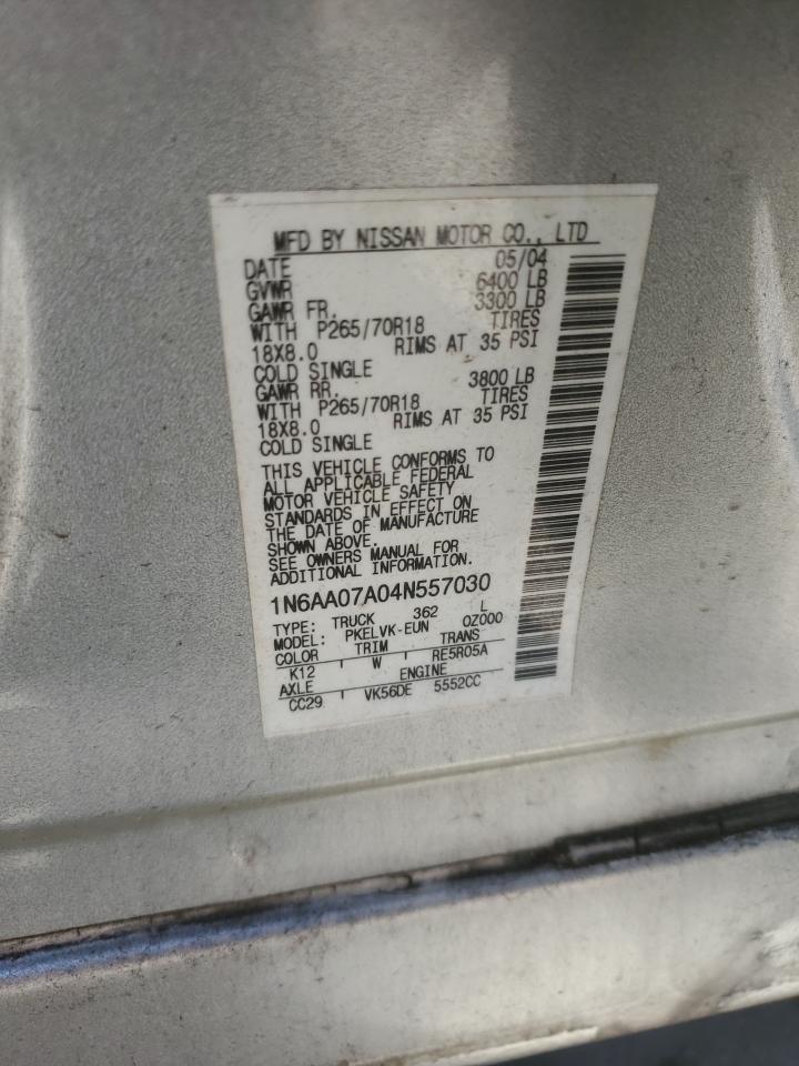 2004 Nissan Titan Xe VIN: 1N6AA07A04N557030 Lot: 57178765