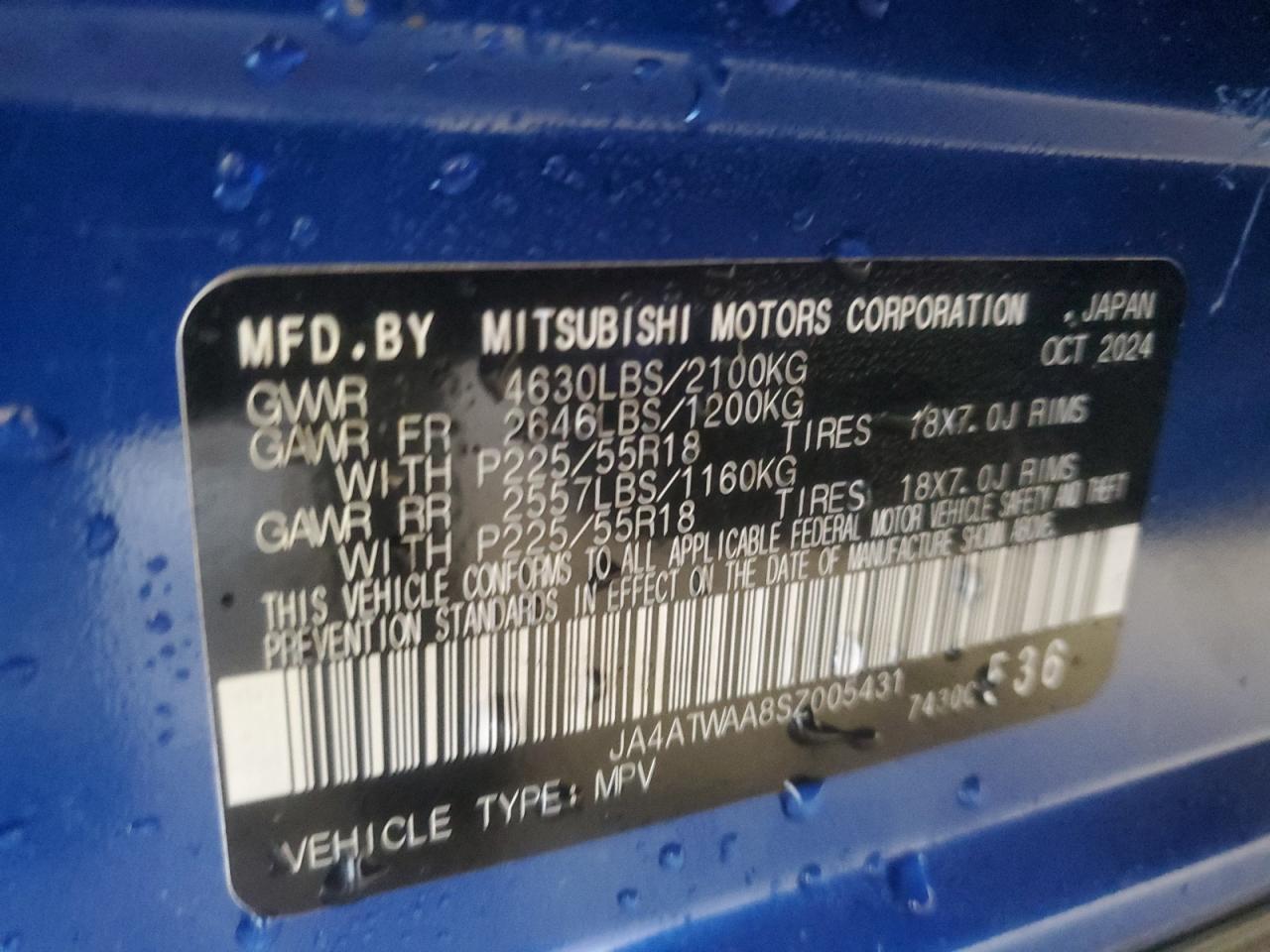 2025 Mitsubishi Eclipse Cross Se VIN: JA4ATWAA8SZ005431 Lot: 56052735