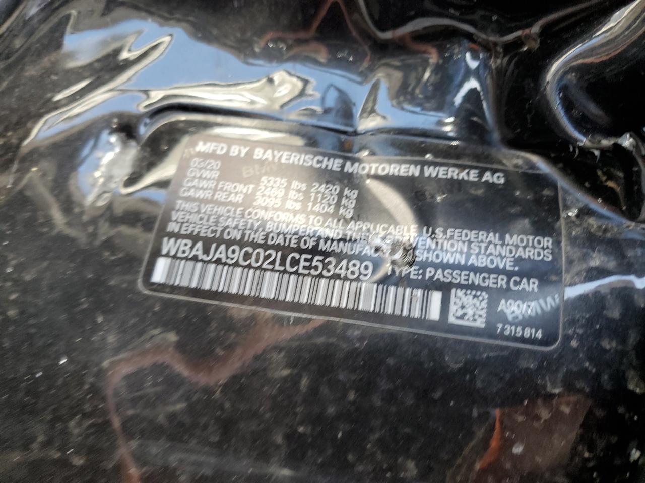2020 BMW 530E VIN: WBAJA9C02LCE53489 Lot: 56739195