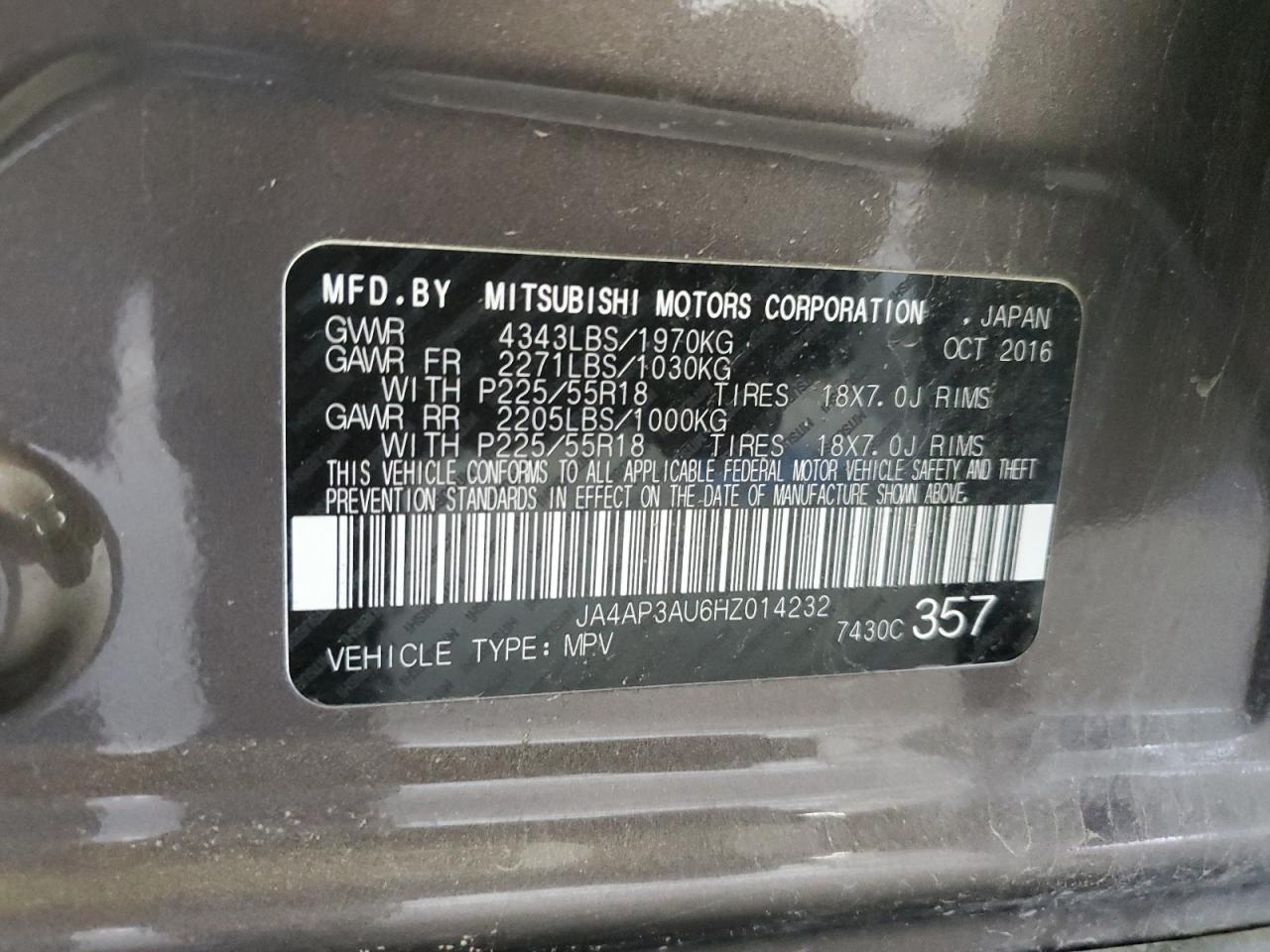 2017 Mitsubishi Outlander Sport Es VIN: JA4AP3AU6HZ014232 Lot: 56686285