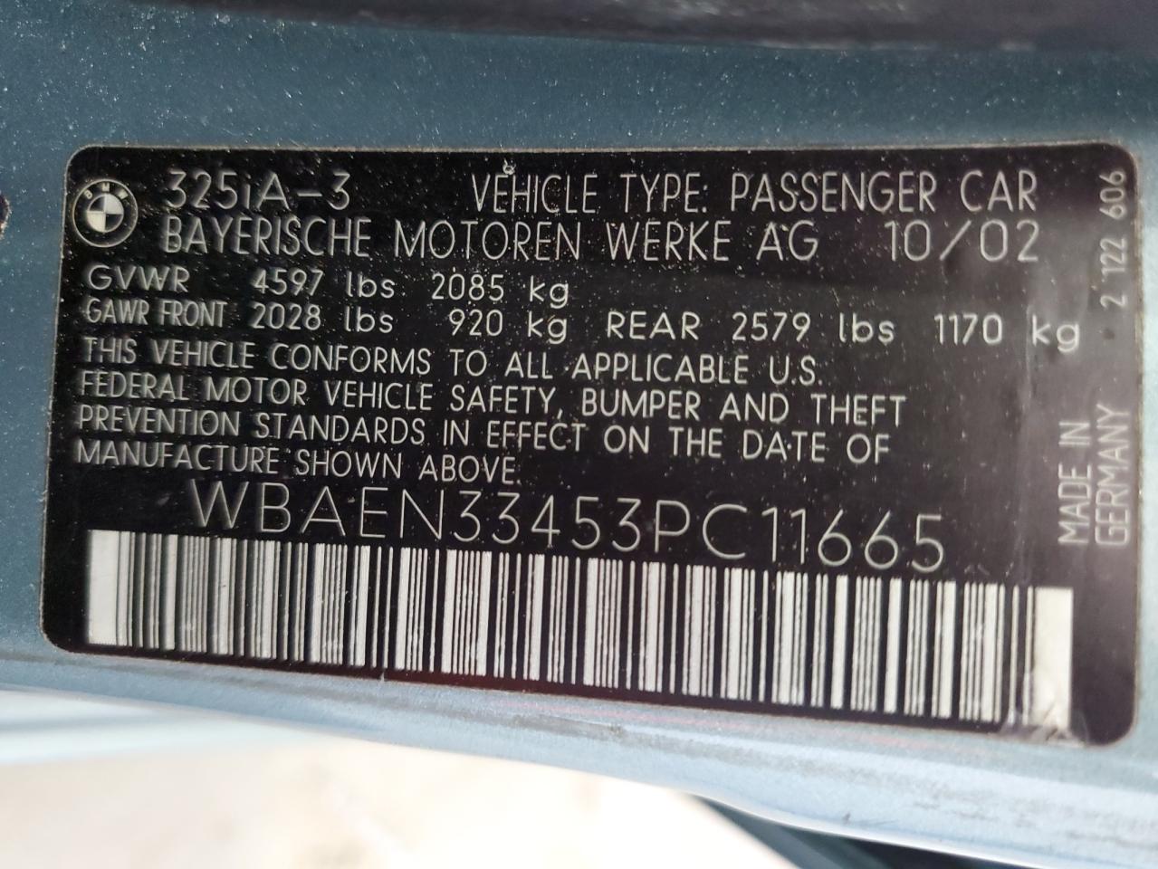 2003 BMW 325 It VIN: WBAEN33453PC11665 Lot: 56699015