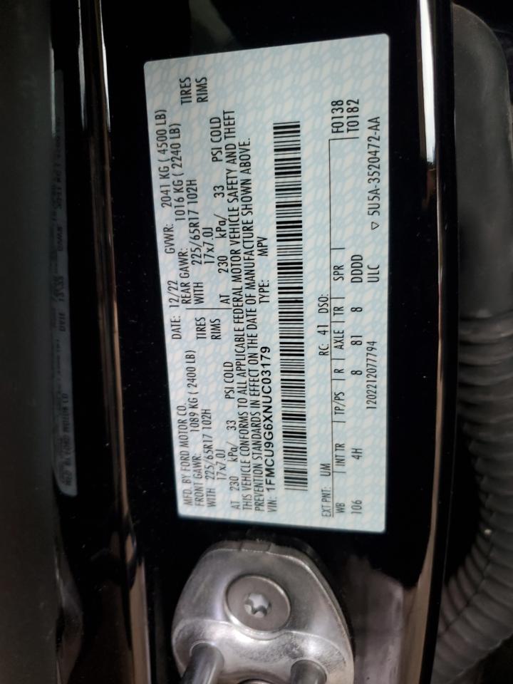 2022 Ford Escape Se VIN: 1FMCU9G6XNUC03179 Lot: 58924315