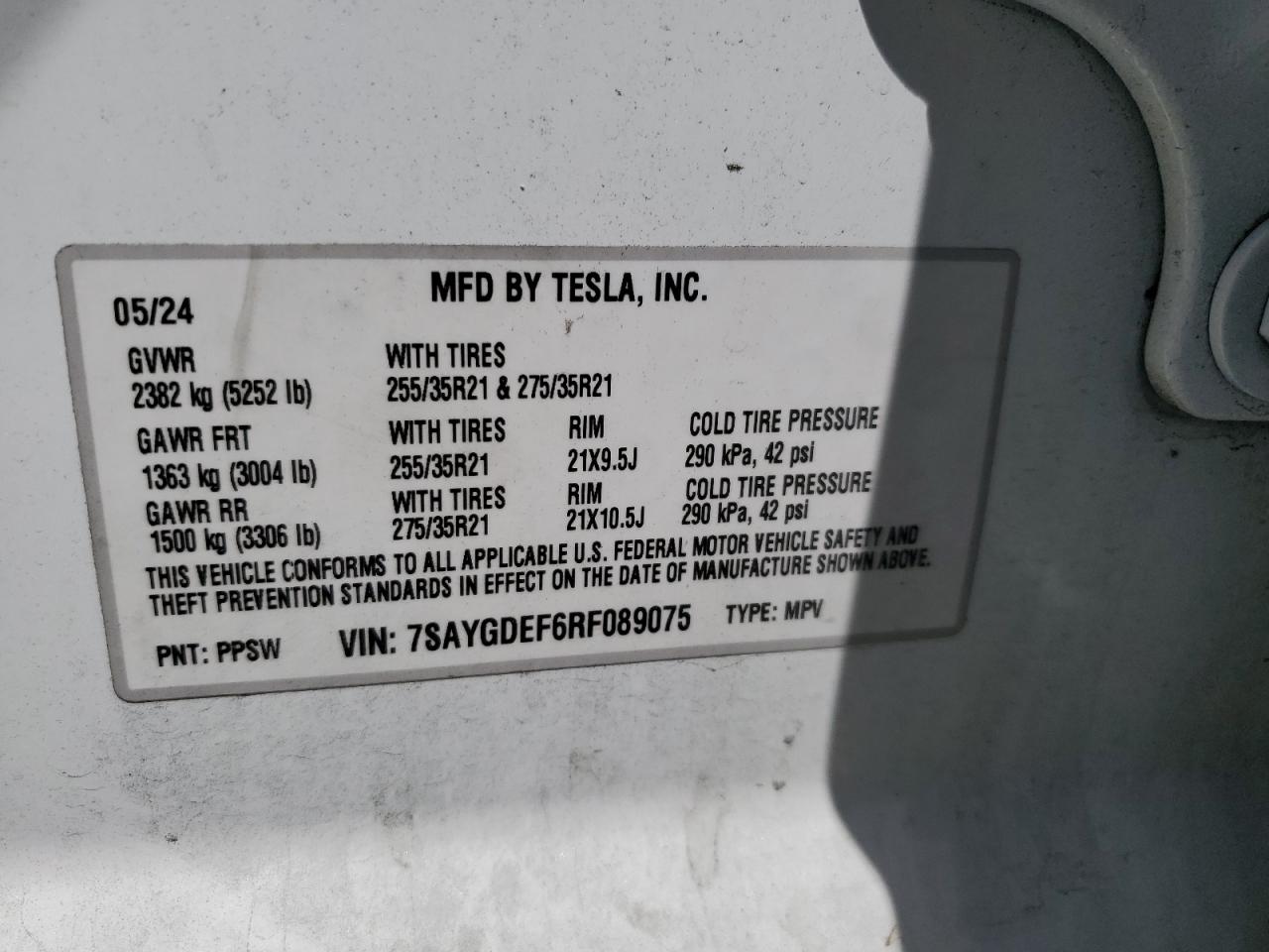 2024 Tesla Model Y VIN: 7SAYGDEF6RF089075 Lot: 57159915