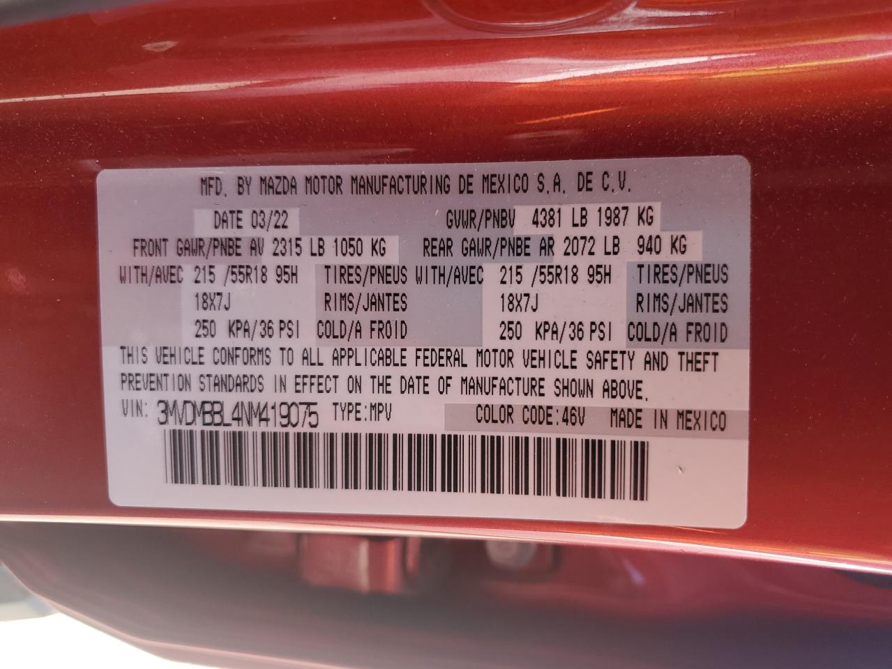 2022 Mazda Cx-30 Select VIN: 3MVDMBBL4NM419075 Lot: 56323925