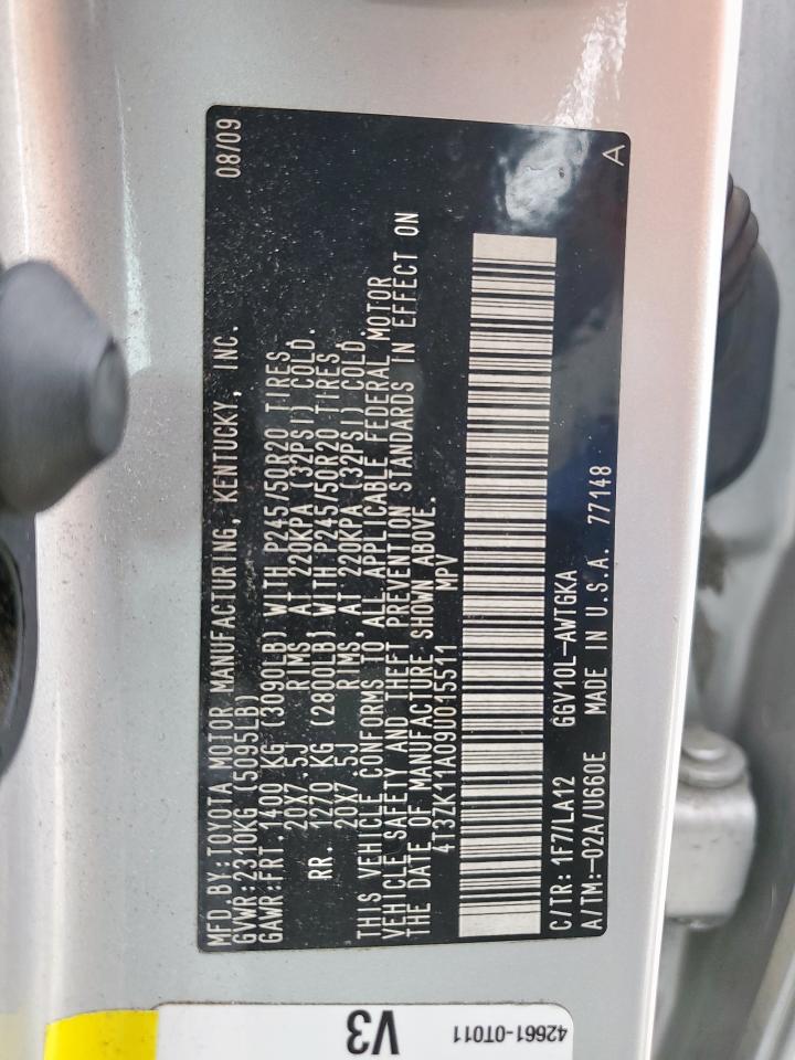 2009 Toyota Venza VIN: 4T3ZK11A09U015511 Lot: 56572535