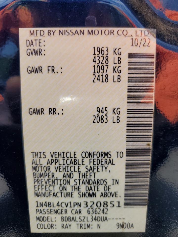 2023 Nissan Altima Sr VIN: 1N4BL4CV1PN320851 Lot: 56220475