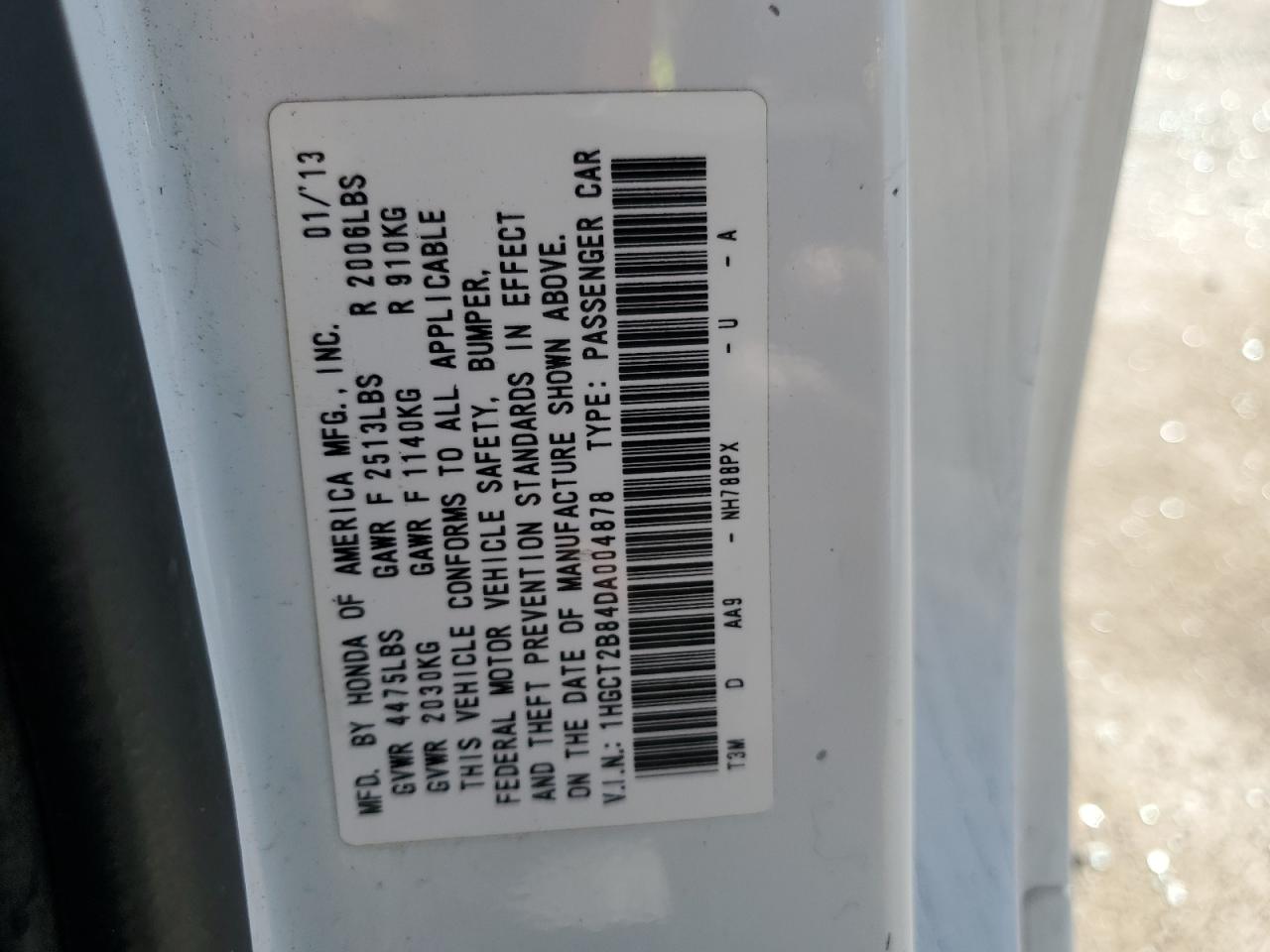 2013 Honda Accord Exl VIN: 1HGCT2B84DA004878 Lot: 55774065
