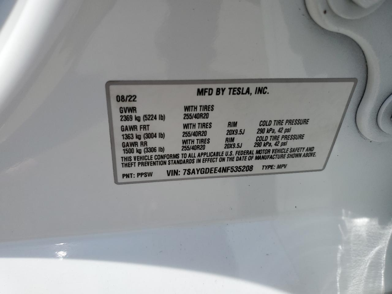 2022 Tesla Model Y VIN: 7SAYGDEE4NF535208 Lot: 55618165