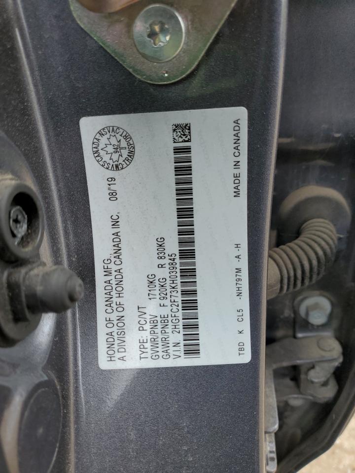 2019 Honda Civic Ex VIN: 2HGFC2F73KH039845 Lot: 56190145