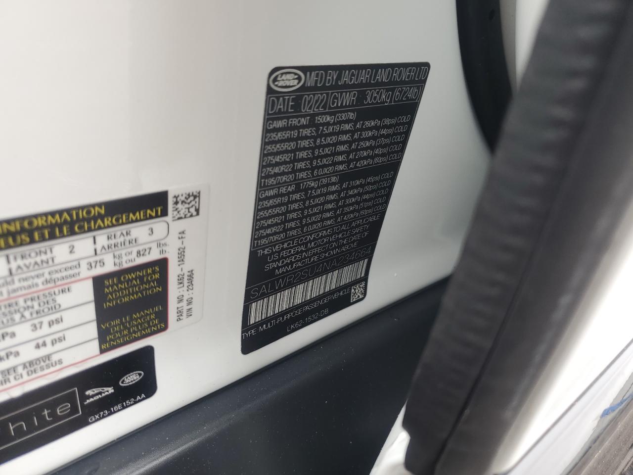 2022 Land Rover Range Rover Sport Hse Silver Edition VIN: SALWR2SU4NA234664 Lot: 58722955
