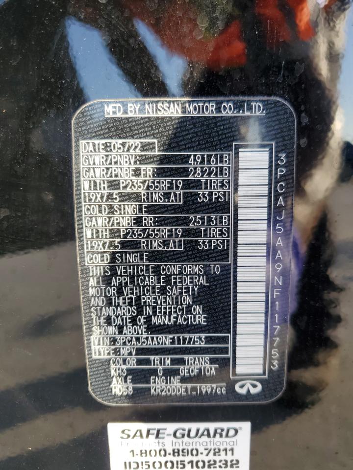 2022 Infiniti Qx50 Pure VIN: 3PCAJ5AA9NF117753 Lot: 56597475