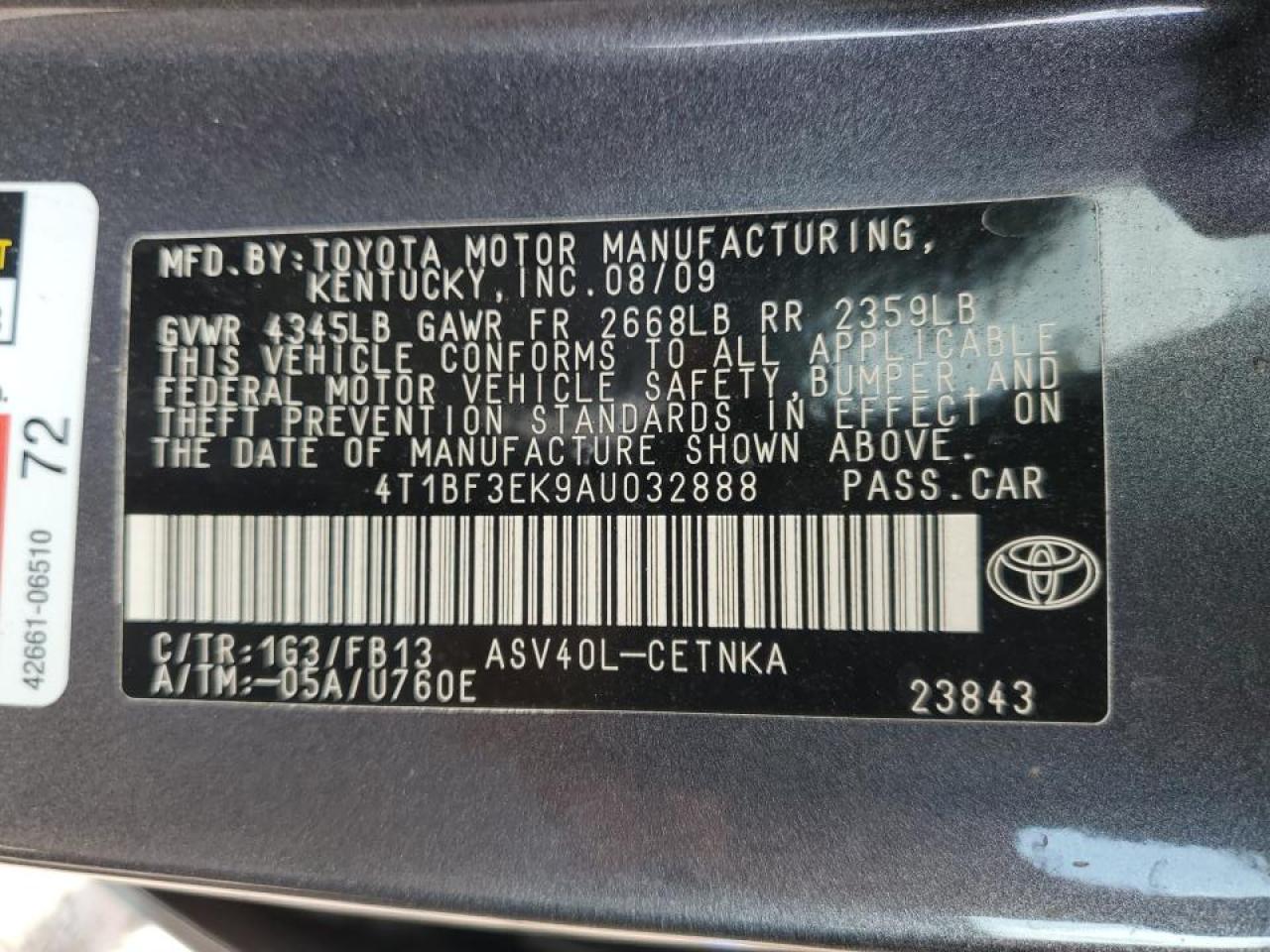 2010 Toyota Camry Base VIN: 4T1BF3EK9AU032888 Lot: 58638405