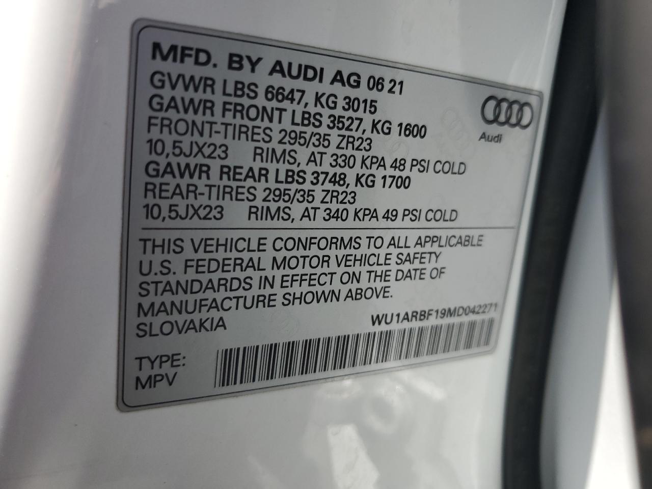 2021 Audi Rs Q8 VIN: WU1ARBF19MD042271 Lot: 55304785