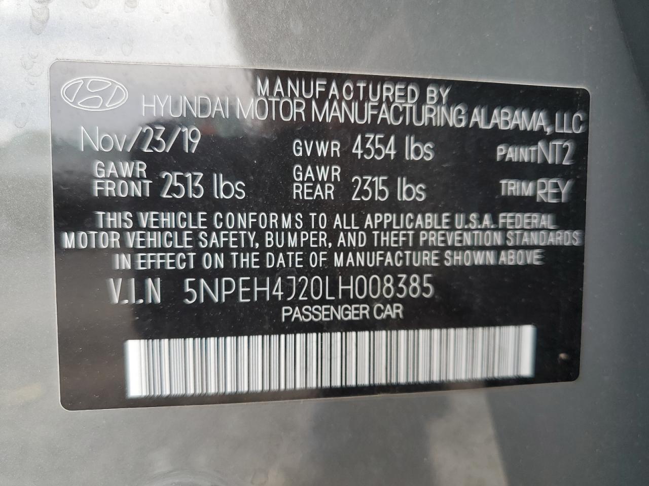 2020 Hyundai Sonata Limited VIN: 5NPEH4J20LH008385 Lot: 57098365