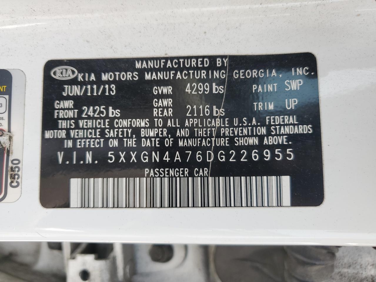 2013 Kia Optima Ex VIN: 5XXGN4A76DG226955 Lot: 57263395