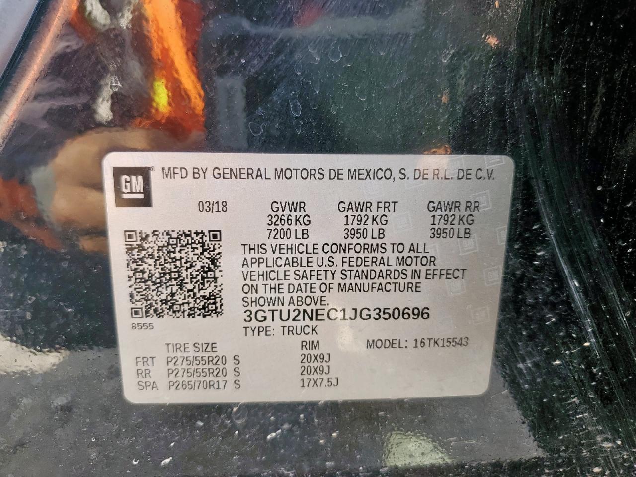 2018 GMC Sierra K1500 Slt VIN: 3GTU2NEC1JG350696 Lot: 57351265