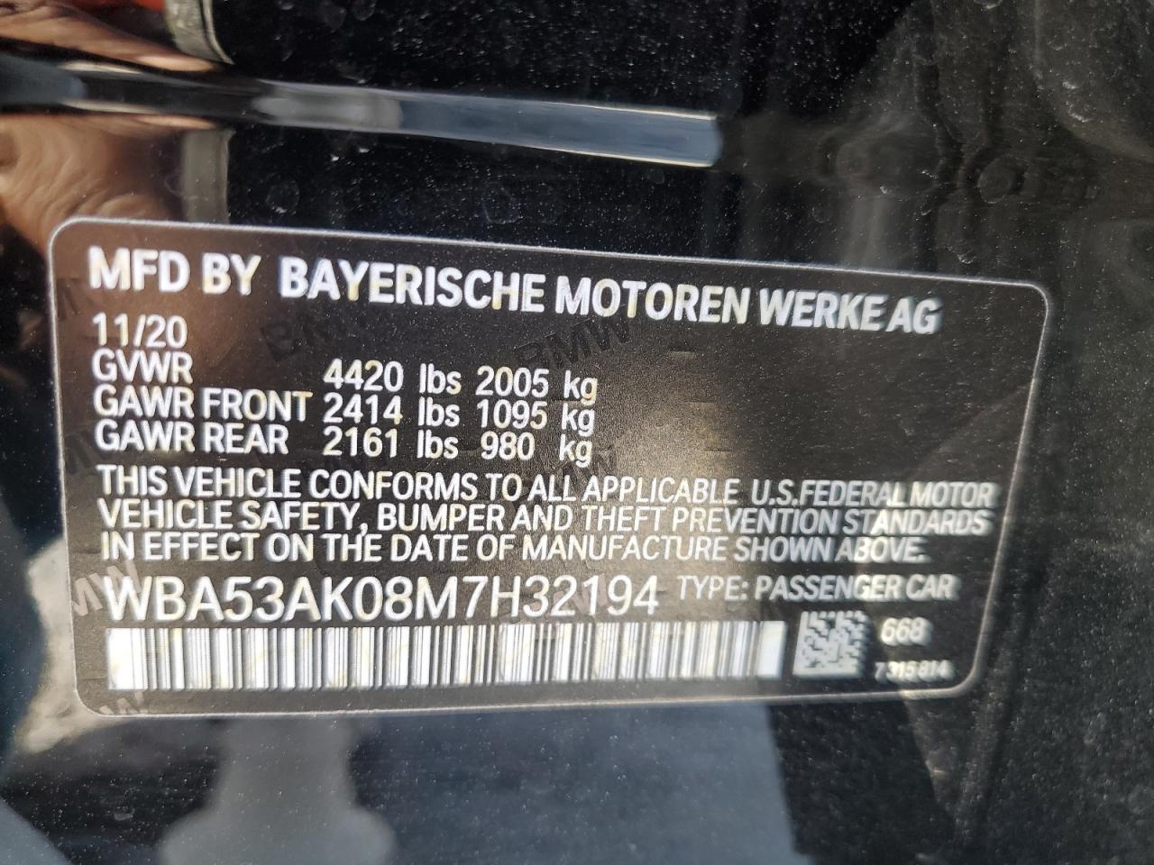 2021 BMW 228I VIN: WBA53AK08M7H32194 Lot: 56543505