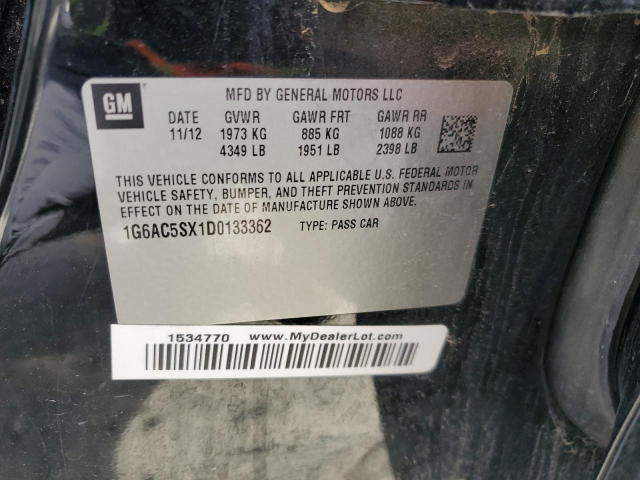 2013 Cadillac Ats Performance VIN: 1G6AC5SX1D0133362 Lot: 57050455