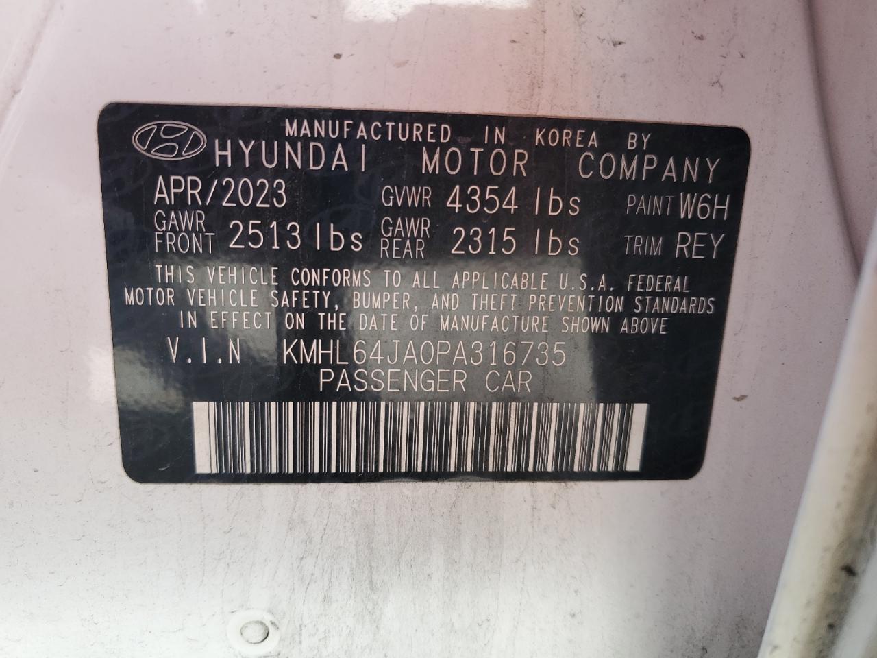 2023 Hyundai Sonata Sel VIN: KMHL64JA0PA316735 Lot: 55764115